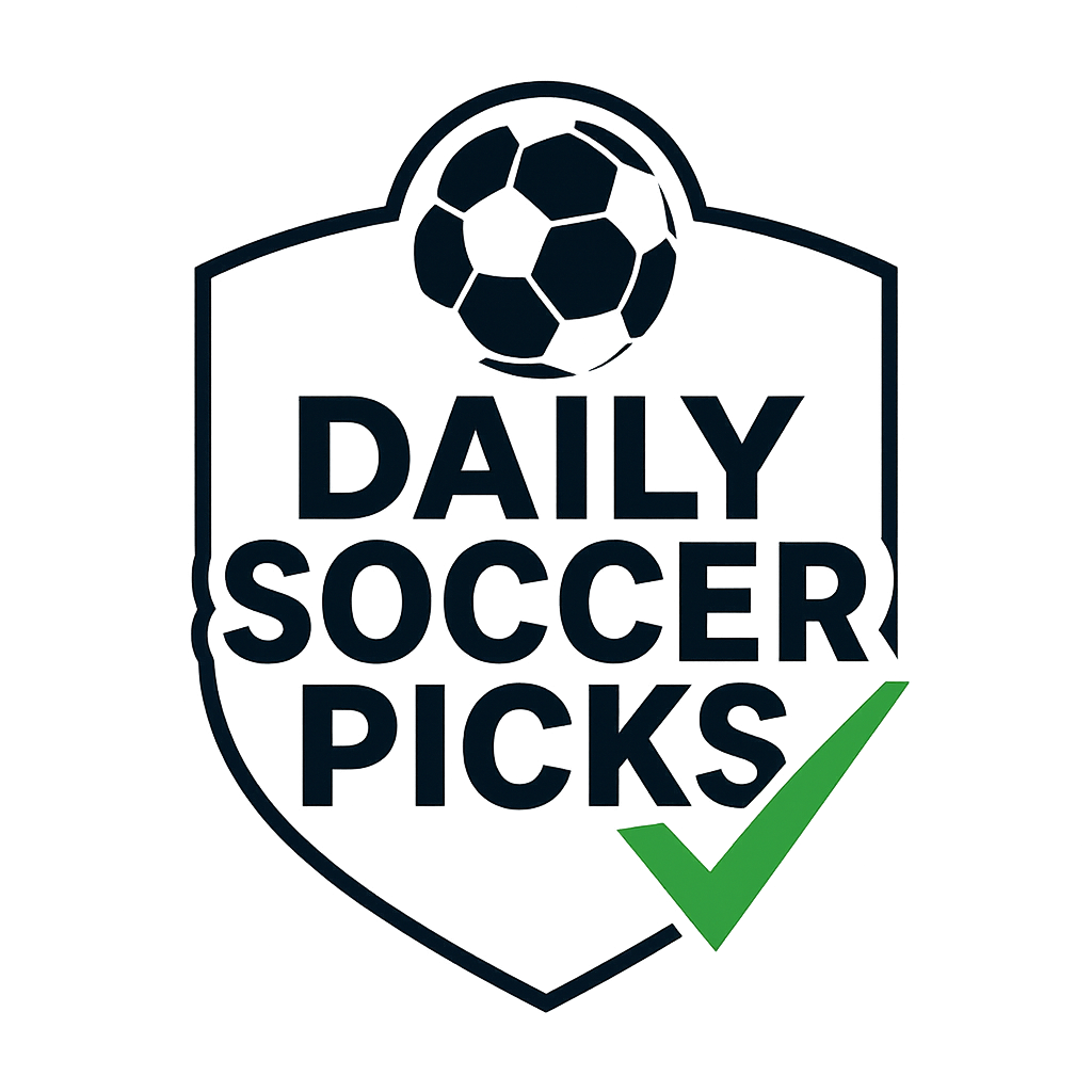 Daily Soccer Picks logo featuring a soccer ball, shield design, and green checkmark with white text.