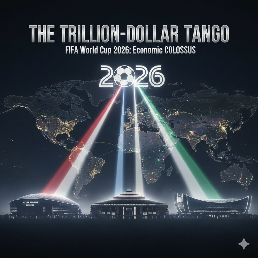 FIFA World Cup 2026 economic impact map showing 11 billion revenue projections and host stadiums.