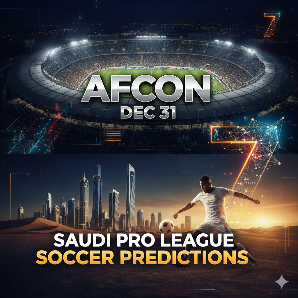 Professional data visualization showing soccer predictions for AFCON and Saudi Pro League matches.