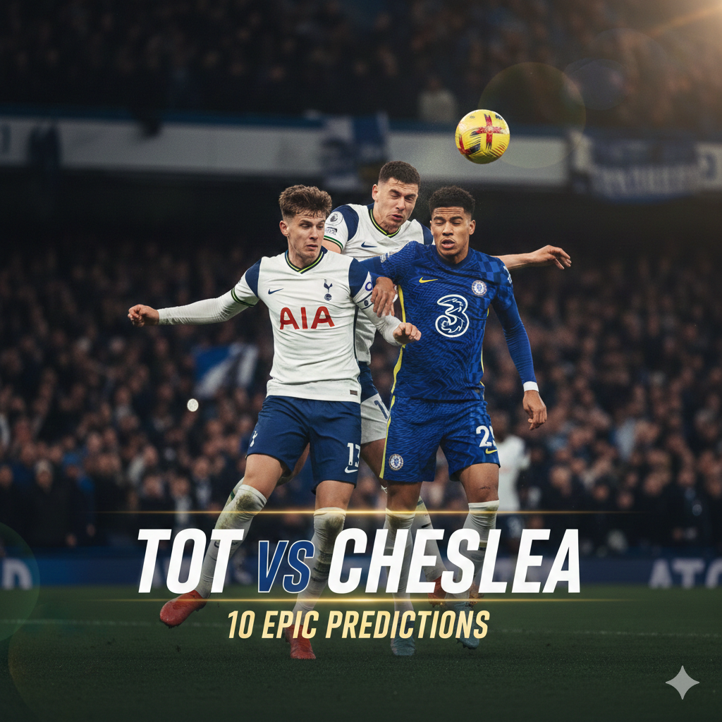 A high-intensity moment from a tot vs chelsea match showing a midfield battle for the ball.